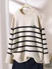 Kvinnors tröjor 2023 Autumn/Winter Round Neck Western Simple Stripe Art Knit Pullover For Women Loose Laydown tröja