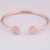 Original Rose Gold Silver Signature with Crystal Open Bangle Fit 925 Sterling Silver Bead Charm Armband DIY Europe Jewelry 231229