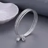 Bangle 3pcs Integrated White Copper Three Ring Lotus Seed Never Separate Implied Silver Plated Bracelet Party Engagement Jewelry