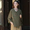 Damesblouses QPFJQD Vrouwelijke Retro Ramee Blouse En Tops Chinese Stijl V-hals Button Shirts 2203 Herfst Lente Dames Lange Mouw