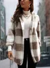 Cardigan in maglia scozzese casual aderente da donna Autunno / Inverno Moda abbinata ai colori Cappotto maglione con cappuccio Capispalla donna S-XXL 231229