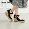 Sandals QPLYXCO 2023 Summer Pointed Toe Cross Strap Woman Gladiator Platform High Heels Wedges Shoes For Women Size 33-41