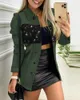 Kadın Ceketleri Kadın Moda İnce Kontrast Pullu Düğmesi Ön Uzun Kollu Ceket Tek Göğüslü Doğru Renk Sıradan Ceket Katlar