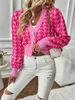 Women's Autumn and Winter Coat Houndstooth Pattern Lantern Sleeve Knitted Cardigan Sweater Blouse Casual Fashion Commuting Style 231229