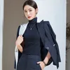 Women's Two Piece Pants Long Sleeve Striped Stitching Fashion Suit Fabric Wine Red Work Uniforms Navy Blue Business Wear Tooling