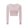 LL32 Traje de yoga Top de manga larga Almohadilla para el pecho extraíble Camisa de fitness para mujer Ropa de entrenamiento de gimnasio para correr Agujeros para el pulgar Ropa deportiva deportiva