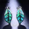 Stud JUNXIN Charm Plant Tree Leaf Earrings For Women Silver Color Green White Blue Fire Opal Wedding Gift1256n