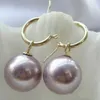 Dangle Earrings Rare Huge 12mm Purple South Sea Shell Pearl 14k Gold Mother's Day Hook Holiday Gifts Jewelry VALENTINE'S Party