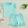 Clothing Sets Baby Girls Summer Shorts Outfits Lace Ruffle Sleeve T-shirt Short Pants Toddler Solid Color