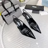 Robe de luxe chaussures pointues marques sandale talons hauts triangle escarpins à bride arrière en cuir brossé noir cuirs vernis noir blanc