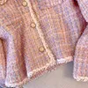 Mulheres rosa xadrez tweed casaco jaqueta feminina outwear topos primavera outono elegante manga longa único breasted casaco feminino 231229