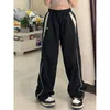 Femmes printemps rétro solide lâche cordon pantalon décontracté Joggers Baggy jambe large pantalons de survêtement taille moyenne sport Y2k vêtements féminins 231229