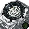 Descansa vencedor esportes esqueleto relógio masculino moda crânio luminoso dial sier pulseira de aço inoxidável militar relógios mecânicos automáticos