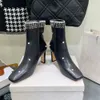 JC Jimmynessity Choo High Quality Shoes Boots Designer Head Luxury Square Fashion Sexy Genuine Leather Pearl Upper Drill Chain Boots Stiletto Heels Sheep Lining Ank