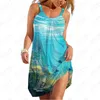 Casual Dresses Underwater World 3D Printing Dress Women's Outdoor Fashion Simple Spaghetti Strap Summer Loose Leisure