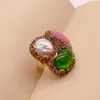 Anillos de racimo YYGEM 30 mm cultivado blanco perla rosa ágata druzy verde cristal ajustable mujeres anillo de dedo femenino