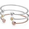 Original Rose Gold Silver Signature with Crystal Open Bangle Fit 925 Sterling Silver Bead Charm Armband DIY Europe Jewelry 231229