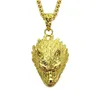 Wolf Head Gold Pendant Iced Out Bling Bling Crystal Charm Cross Necklace Chain Men Rapper Kubas halsband Hip Hop Jewelry283y