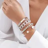 Link bransoletki 4pcs vintage srebrny kolor kubański łańcuch krawężnika dla kobiet mody goth otwarty mankiet Banles para znajomych biżuteria