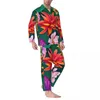 Homens sleepwear tropical floral primavera flores coloridas casual oversized pijama conjunto homens manga longa linda casa terno personalizado