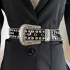 Belts Rhinestone Studded Women's Fashion Faux Leather Belt Luxury Female For Women Designer Vintage Waistband Waist Western Y2K