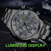 Montres-bracelets Relogio Masculino Mens Business Montres De Luxe En Acier Inoxydable Quartz Montre-Bracelet Mâle Argent Bracelet Calendrier Lumineux Reloj