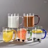 Verres à vin avec poignée colorée créative, tasse en verre à haute teneur en Borosilicate, épaisse, résistante à la chaleur, transparente, pour café, lait, thé