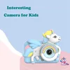 Macchina fotografica per bambini Giocattoli per ragazzi e ragazze di 3-12 anni Unicorno cartone animato Fotocamera per bambini con obiettivo ribaltabile per selfie Videocamera digitale HD