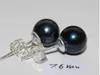 Stud Earrings Gorgeous 7.5-8mm South China Sea Black Round Pearl 14K