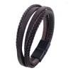 Charm Armband Black Men Leather Armband Multilayer Armband Snap Non-Slip Manual flätad mode pojkar dekoration mogen