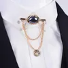 Pins Brooches Whole- High Quality Fashion Crystal Gem Men Brooch With Tassel Chain Shirt Tassels Suit Lapel Pin Accessories S237W