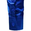Camicie casual da uomo Camicia elegante in seta blu royal da uomo Chemise 2023 Raso liscio Party Prom Busienss Matrimonio maschile con papillon