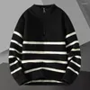 Pulls pour hommes automne hiver chaud rayé imprimé pull tricoté demi-fermeture éclair tricot hommes polyvalent pull homme pull vêtements