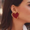 Vintage Red Heart Stud Earring Women Heart 14k Yellow Gold Earrings Wedding Statement Earrings Fashion Party Jewelry