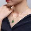 Solid 14K Gold 45cm Necklace Emerald Pierscionki Bizuteria Wedding Pendant Women Emerald Gemstone Pendant Pierscionki Jewellry 231229