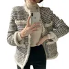 Womens Wool Blends Femmes Laine Mélanges Femmes Pied-de-Poule Laine D'agneau Veste Courte Automne Hiver Gland Patchwork Vêtements Vintage AllMatch Simple Boutonnage Tweed Coa