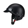 オートバイヘルメットヴィンテージデザインブラックPUレザークラシックハーフフェイスヘルメット取り外し可能なブリムサイズS Mドットドロップ納品DHQ2K