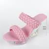 Sandals Donne Rosa cristallo rosa 10 cm tacchi a cuneo scarponi da ballo sexy per festa con cinghie intrecciate intrecciate LFD-1101-38