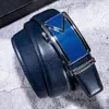 أحزمة Hi-tie Blue Navy Genuine Leather Mens Designer Buckles Automatic Ratchet حزام الخصر للرجال لباس جينز أعمال الزفاف