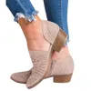 Sandalen Mode Frauen Stiefel Frühling Sommer Block Niedrigen Absatz Damen Booties PU Leder Aushöhlen Knöchel Plattform Schuhe