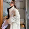 Women's Trench Coats Double-sided Lamb Velvet Thick Cotton Jackets 2023 Winter Casual Women Parka Stand-up Collar Letter Embroidery Outwear