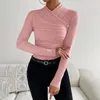 Abiti casual Moda donna Pullover eleganti Top Manica lunga Collo alto Avvolgente increspato T-shirt slim Clubwear Abbigliamento autunnale Camicetta