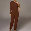 Gym Clothing Solid Color Single Shoulder Long Sleeve Women's Sweater Pants Set Suit Romper For Women Dressy Womens Snow Overalls