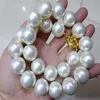 LLRARE énorme collier de perles de coquillage des mers du Sud blanches de 16 mm 18 2338