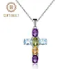 GEM'S BALLET Collana con croce in argento sterling 925 per le donne Ametista naturale Topazio Gioielli con pendente in pietra preziosa colorata 2021247r