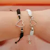 Pulseras de encanto Amor Corazón Pareja Pulsera para mujeres unisex Hombres Hecho a mano Ajustable Blanco Negro Perlas Mariposa Joyería