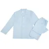 Designer Cotton Pajamas For Men Lounge Sleepwear Men Solid Blue Home Clothes Pure Cotton set