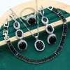 Chokers Classic Sier Color Jewelry Set For Women Wedding Black Zircon Armband Long Earrings Necklace Pendant Ring Christmas Gift