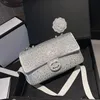 Cadena de diamantes de alta calidad Crossbody CC Serie Hombro WOC Teléfono móvil Cartera Diseñador Bolsa Flip Bolso para mujer 27