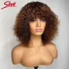 Perruques de cheveux humains coupe courte Pixie Bob avec frange Jerry bouclés perruque avant sans dentelle mettre en évidence perruques de couleur blond miel pour les femmes 231229